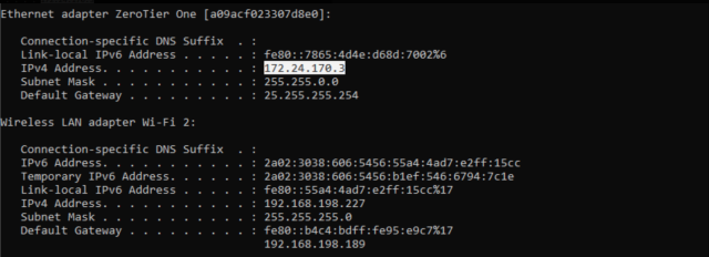 Adresse IP ZeroTier One